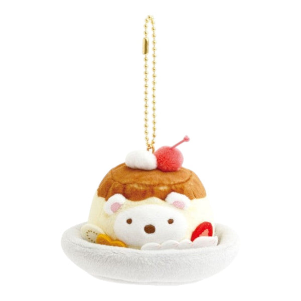 Twinkle Glory San-X Sumikko Gurashi Shirokuma polar bear plush keychain dressed as a pudding with a cherry on top