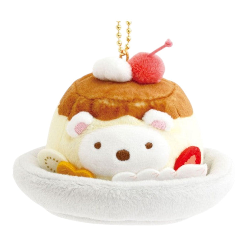 Twinkle Glory San-X Sumikko Gurashi Shirokuma polar bear plush keychain dressed as a pudding with a cherry on top