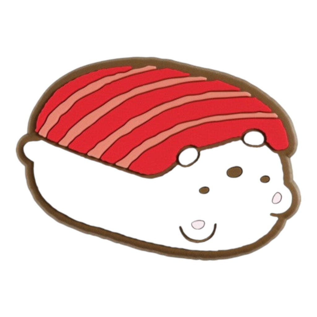 Twinkle Glory San-X Sumikko Gurashi Shirokuma polar bear character shaped as a red and white sushi roll rubber magnet