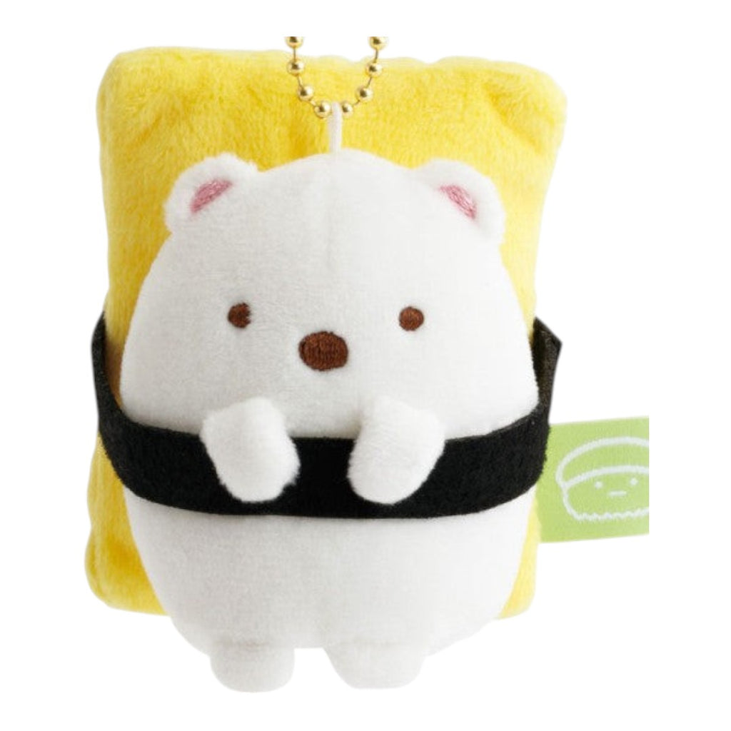 Twinkle Glory San-X Sumikko Gurashi Shirokuma polar bear plush keychain dressed as an egg sushi piece