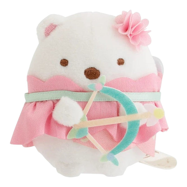 Twinkle Glory San-X Sumikko Gurashi Shirokuma Tenori plush wearing a pink dress and holding a small toy bow