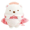 Twinkle Glory San-X Shirokuma plush dressed as a waitress in a pink fruit parlor outfit with lace apron details