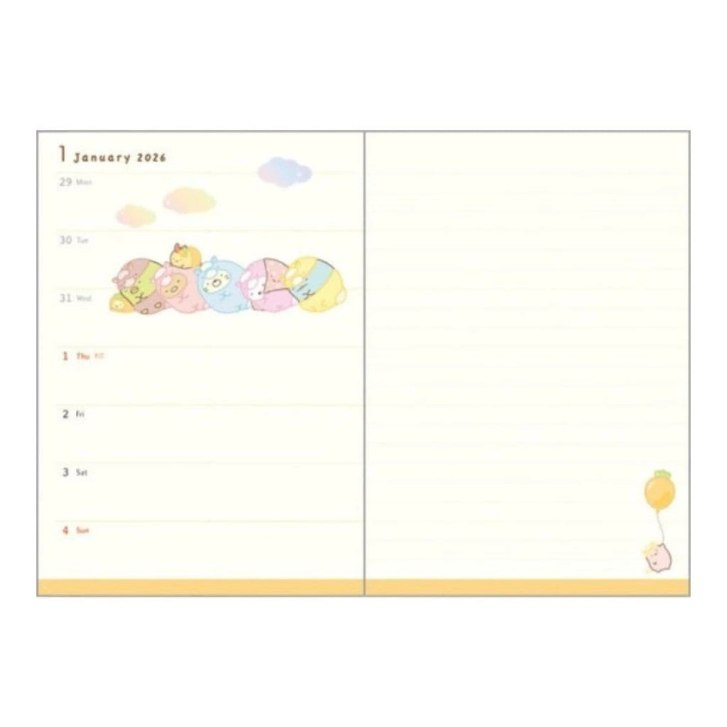 Twinkle Glory San-X Sumikko Gurashi B6 schedule planner diary with cute characters and a balloon design. Paper material.