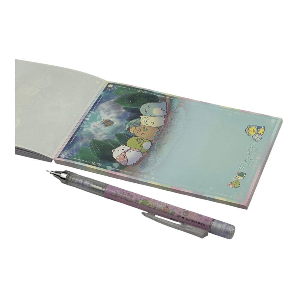 Twinkle Glory San-X Sumikko Gurashi memo pad with dreamy Kingdom of the Sky artwork and a matching character pencil