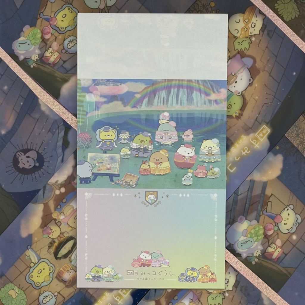 Twinkle Glory San-X Sumikko Gurashi memo pad featuring Kingdom of the Sky campfire illustration on paper sheets
