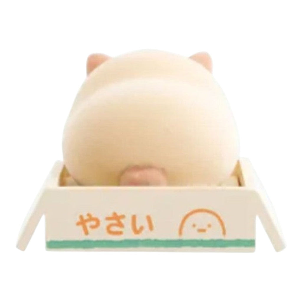 Twinkle Glory San-X Sumikko Gurashi Neko plush in a cat costume, back view showing the character in a small box