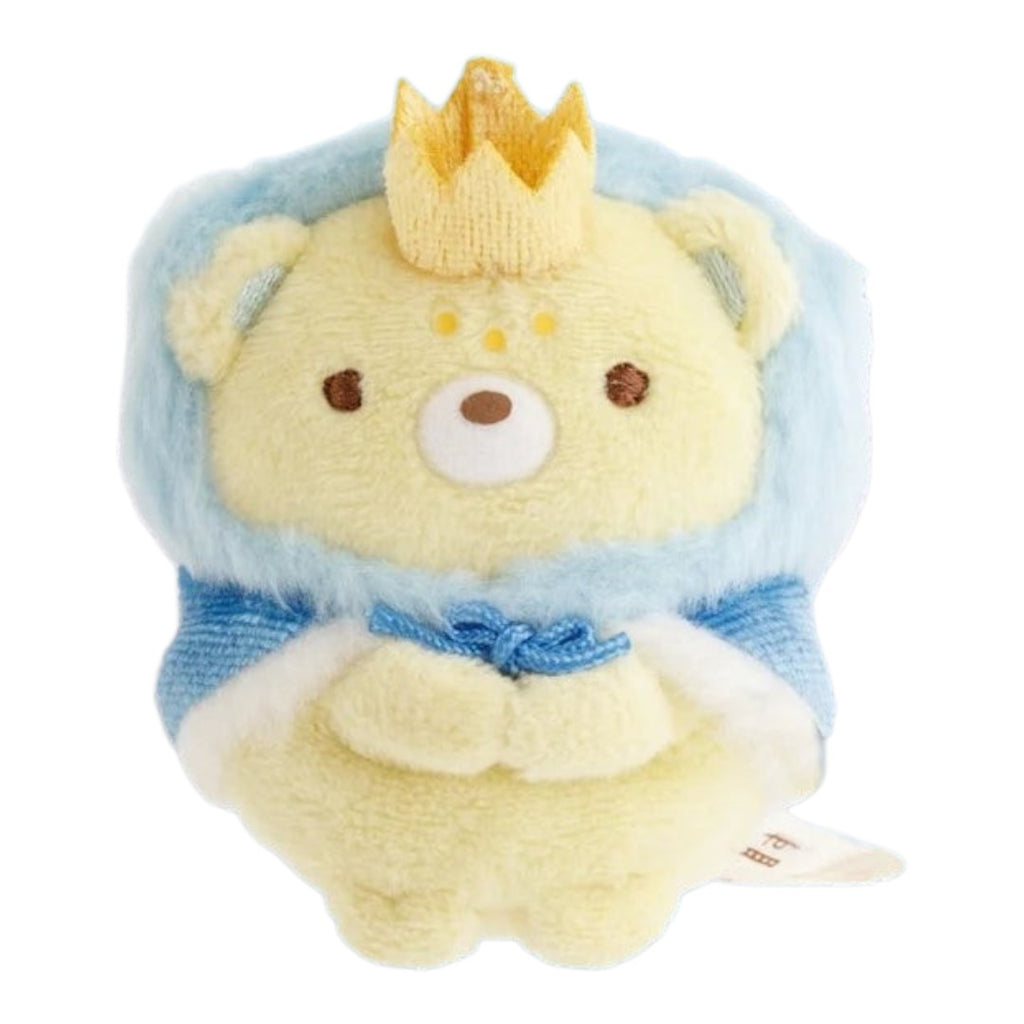 Twinkle Glory San-X Sumikko Gurashi Ouji prince plush wearing a yellow crown and blue cape, 6.5cm soft toy