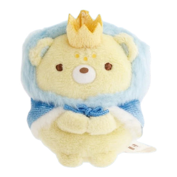 Twinkle Glory San-X Sumikko Gurashi Ouji prince plush wearing a yellow crown and blue cape, 6.5cm soft toy