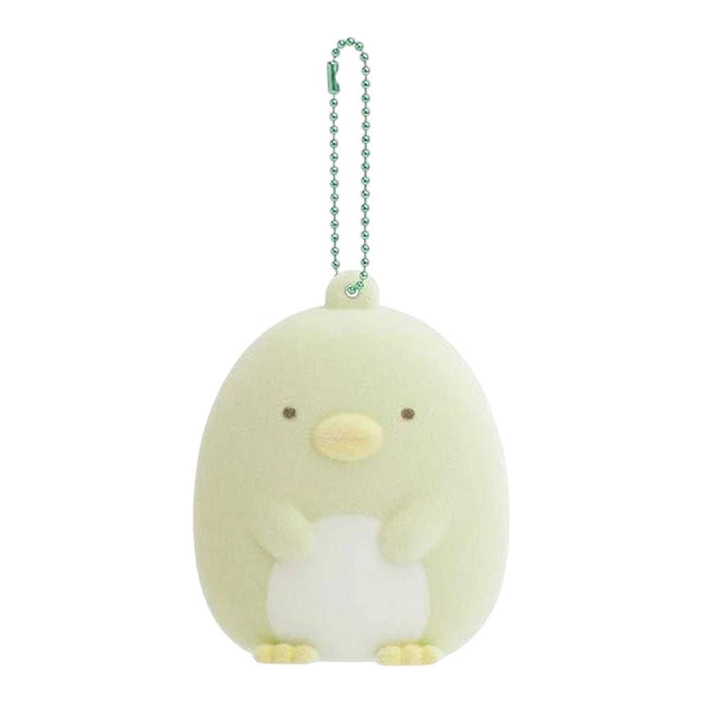 Twinkle Glory San-X Sumikko Gurashi Penguin? flocked plush keychain with a soft green velvety finish and ball chain