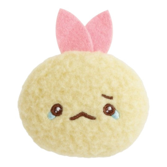 Twinkle Glory San-X Sumikko Gurashi Ebiten no Shippo plush badge featuring a crying fried shrimp tail character