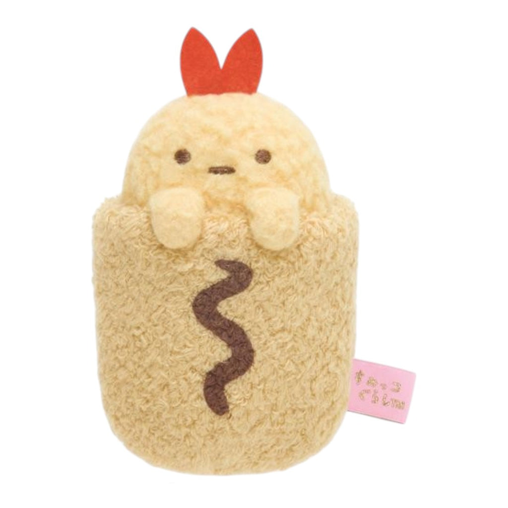 Twinkle Glory San-X Sumikko Gurashi 10th anniversary plush of Ebi Furai no Shippo in a textured tan cup
