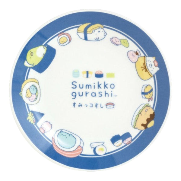 Twinkle Glory San-X Sumikko Gurashi Anytime Sushi porcelain plate with blue character border and central logo