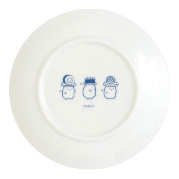 Twinkle Glory San-X Sumikko Gurashi porcelain plate featuring blue sushi character illustrations on white ceramic