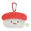 Twinkle Glory San-X Sumikko Gurashi tuna sushi plush pouch with a red carabiner clip for bags and keys.