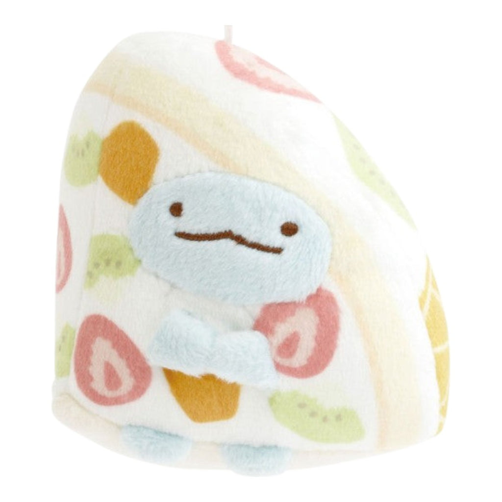 Twinkle Glory San-X Sumikko Gurashi Tokage plush keychain shaped like a fruit zuccotto cake with soft polyester