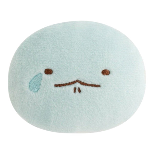 Twinkle Glory San-X Sumikko Gurashi Tokage plush badge in soft light blue polyester with a crying tear expression