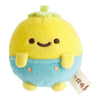 Twinkle Glory San-X Tomanto the Liar Detective plush toy featuring a round yellow tomato character in blue overalls.
