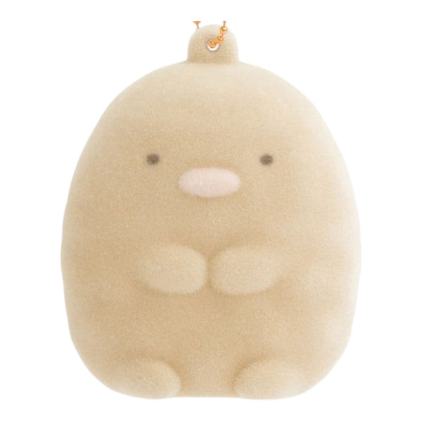 Twinkle Glory San-X Sumikko Gurashi Tonkatsu flocked keychain with a soft beige velvety texture and ball chain