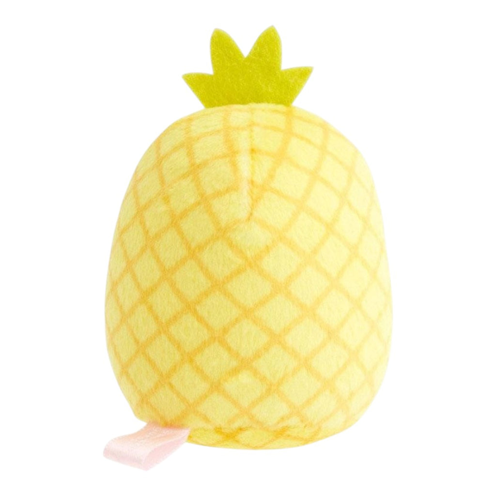 Twinkle Glory San-X Sumikko Gurashi Tonkatsu plush in a yellow pineapple costume, back view showing textured pattern.