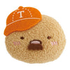 Twinkle Glory San-X Sumikko Gurashi Tonkatsu plush badge with a brown beard and orange baseball cap