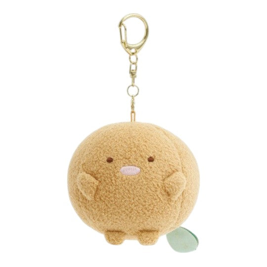 Twinkle Glory San-X Sumikko Gurashi Tonkatsu round plush keychain made of soft tan polyester with a gold clasp
