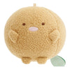 Twinkle Glory San-X Sumikko Gurashi Tonkatsu round plush with a hanging strap, made of soft tan polyester fabric.