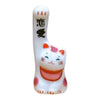 Twinkle Glory white porcelain Maneki-neko lucky cat figurine with a raised paw and Japanese calligraphy