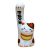 Twinkle Glory white porcelain Maneki-neko lucky cat figurine with brown spots and raised paw for good fortune