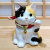 Twinkle Glory Yakushigama tricolour calico Maneki Neko porcelain cat figurine with raised paw and gold bell
