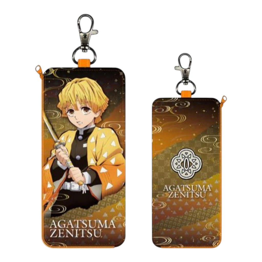 Twinkle Glory Demon Slayer Zenitsu key case with retractable reel, featuring yellow and brown anime character design.