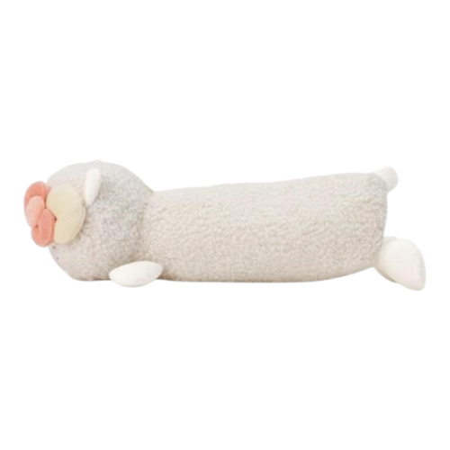 Twinkle Glory Hello Kitty sleeping sheep plush pen case in soft white sheep boa fabric with a side view