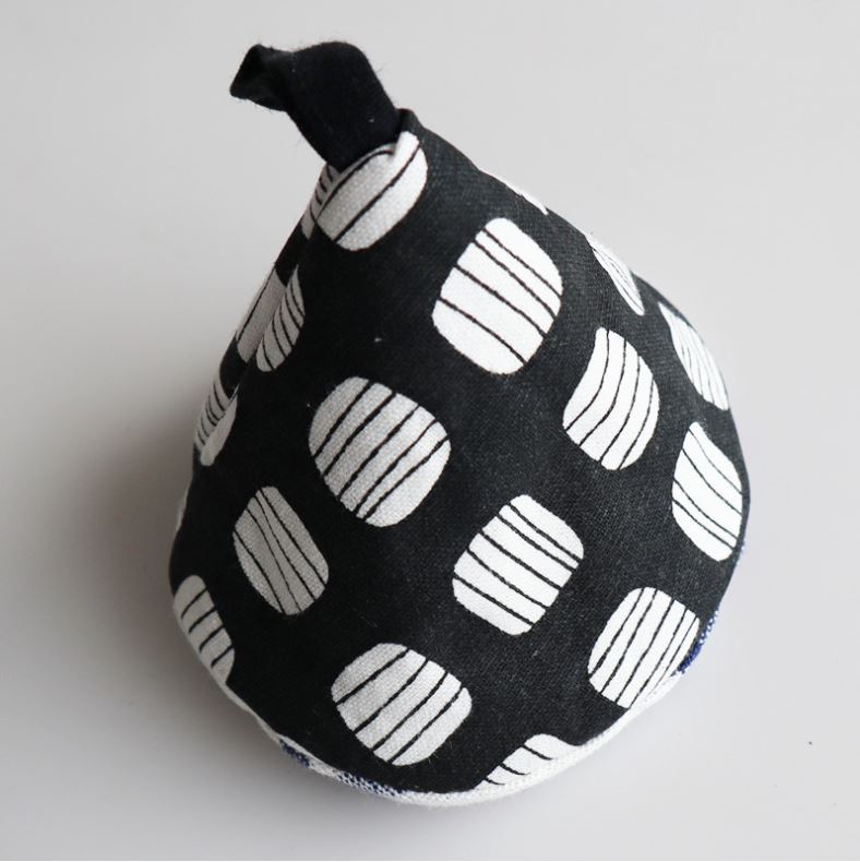 "Black with Squares", Fabric Quilted Cone Pot Cap Mitten