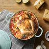 Roasted chicken meal inside a BUYDEEM CP521 Enamelled Cast Iron Dutch Oven