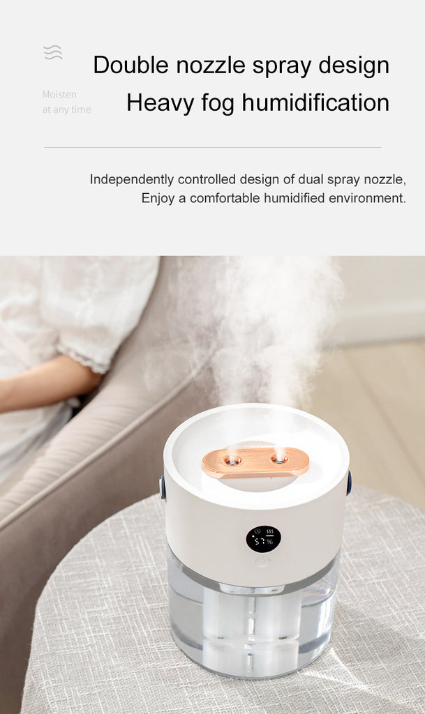 Air Humidifier USB Portable Charging with Night Light Double-Head Spray 2L