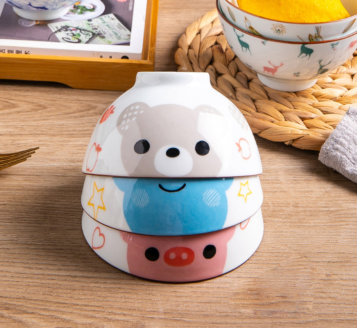 Cartoon Animals & Japanese Style Ceramic Bowl Set