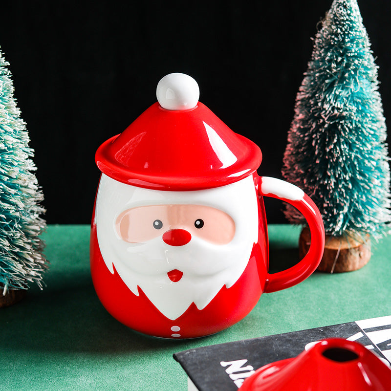 Christmas Santa Claus Ceramic Mug With Lid And Spoon