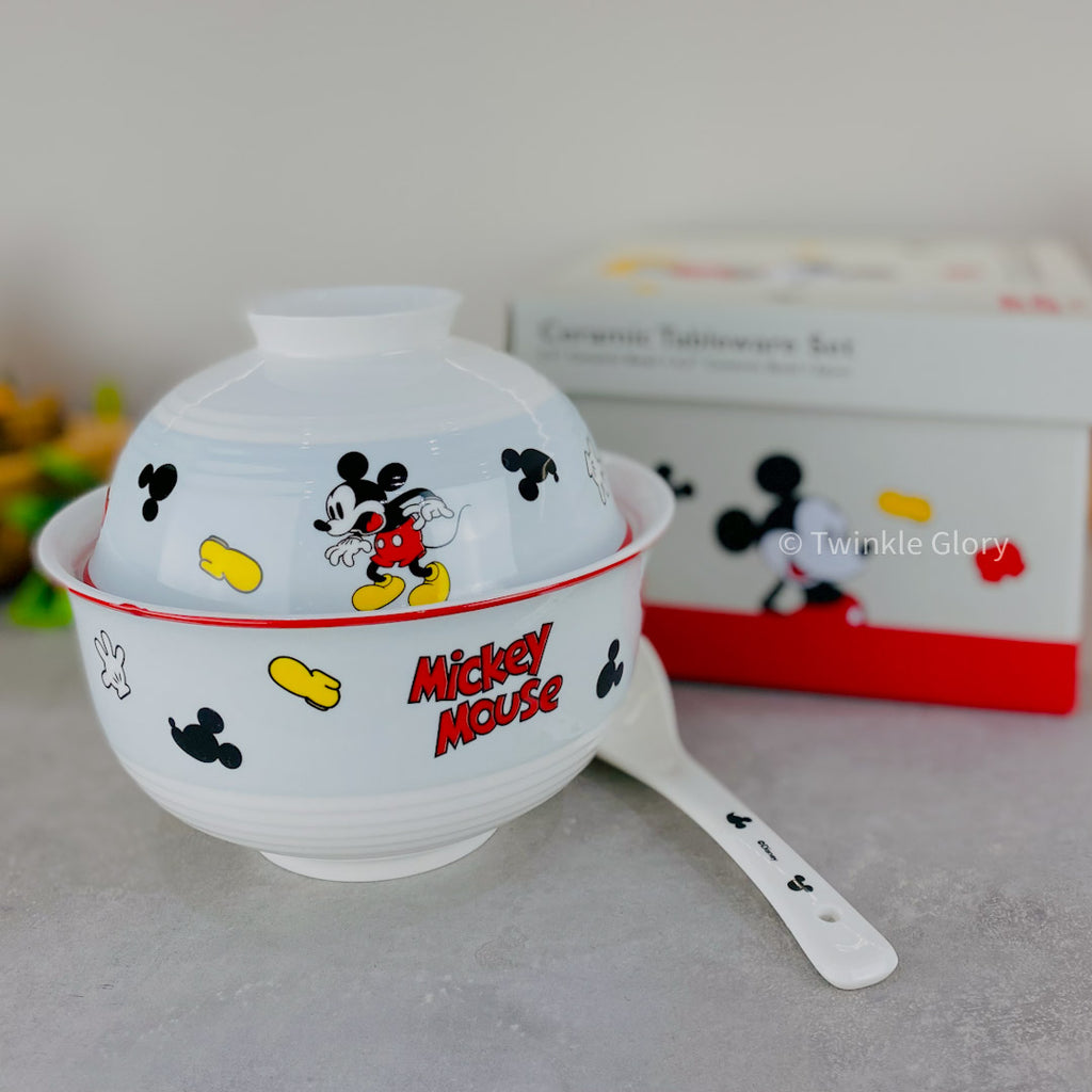White Colour Ceramic Disney Mickey Mouse Bowl with Spoon Set