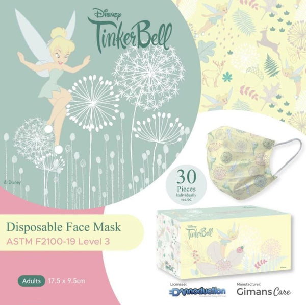 Disney x Gimans Care Adult 3 Ply  Disposable Face Masks - Tinkerbell