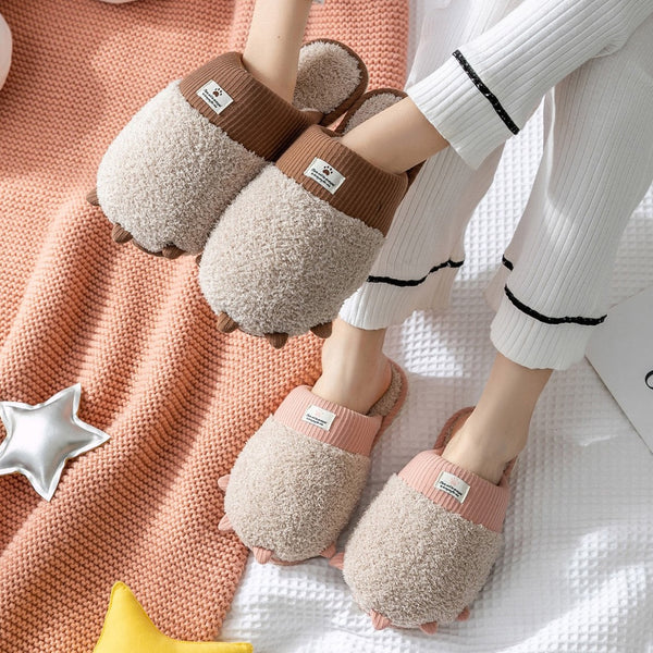 Indoor Anti-slip Flax Slippers With Bear Claw