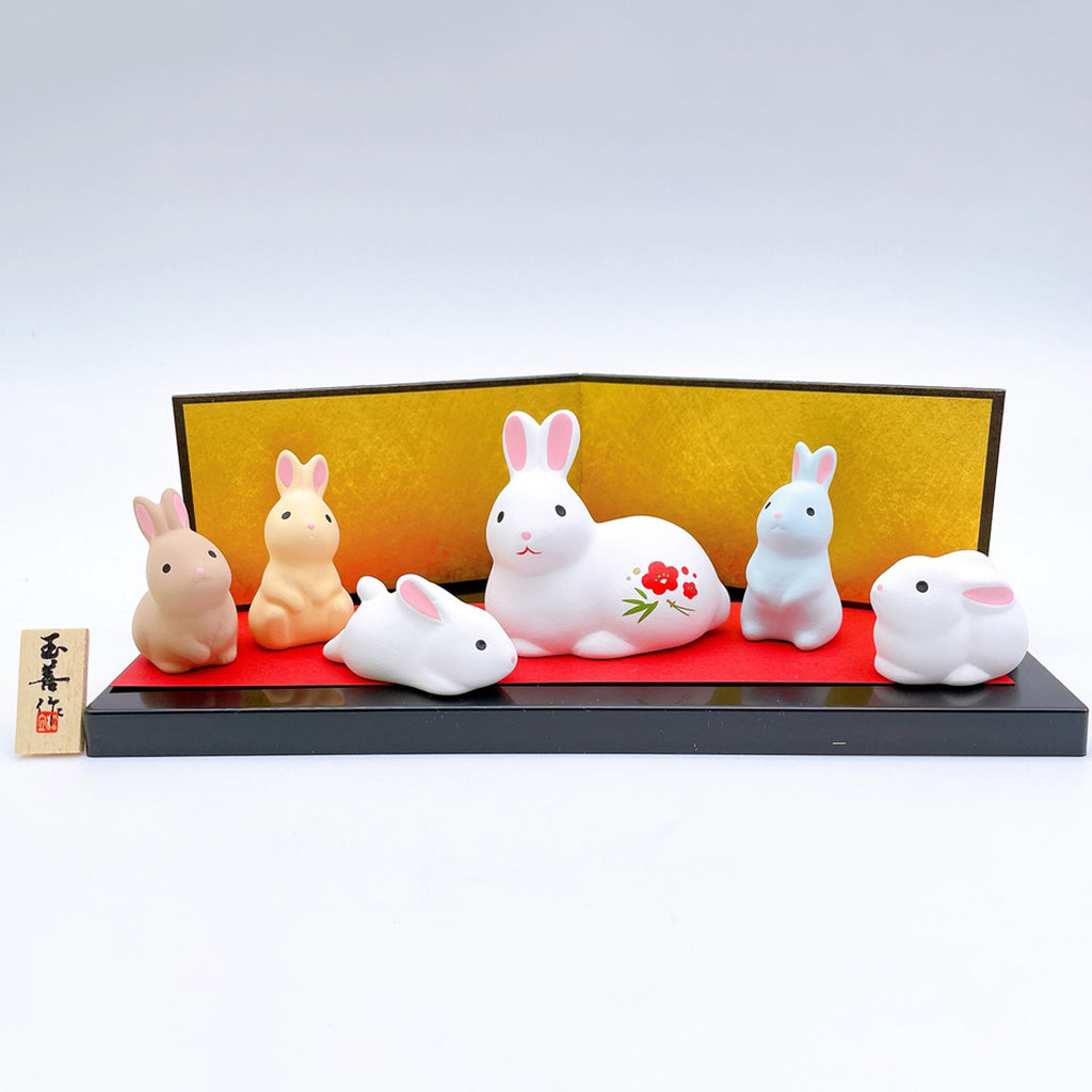 Yakushigama Japanese Six Colourful Lucky Zodiac Rabbits 8cm