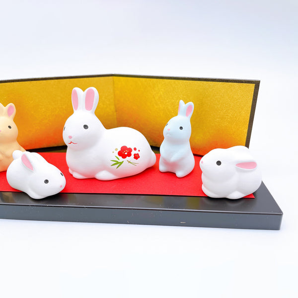Yakushigama Japanese Six Colourful Lucky Zodiac Rabbits 8cm