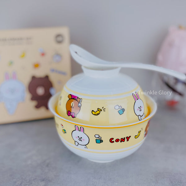 Yellow Ceramic Line Friends Bowl with Spoon-Set