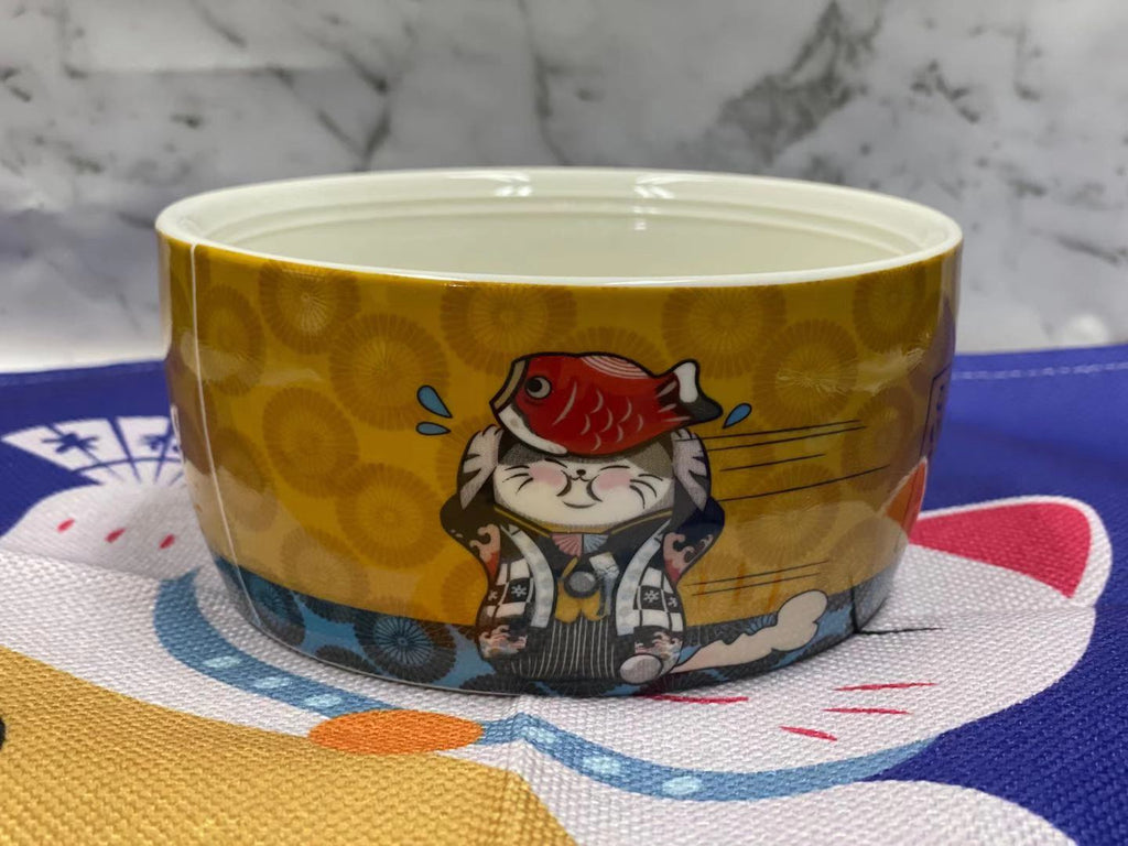 Yellow Lucky Cat Ceramic Bowl