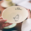 Cream colour ceramic bowl with cute cartoon Moomin desing with the word "WITH MY FRIENDS!"