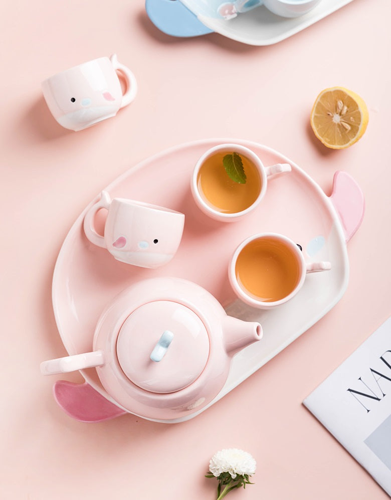 Pink Cute Sea Creature Ceramic Tea Set used for tea