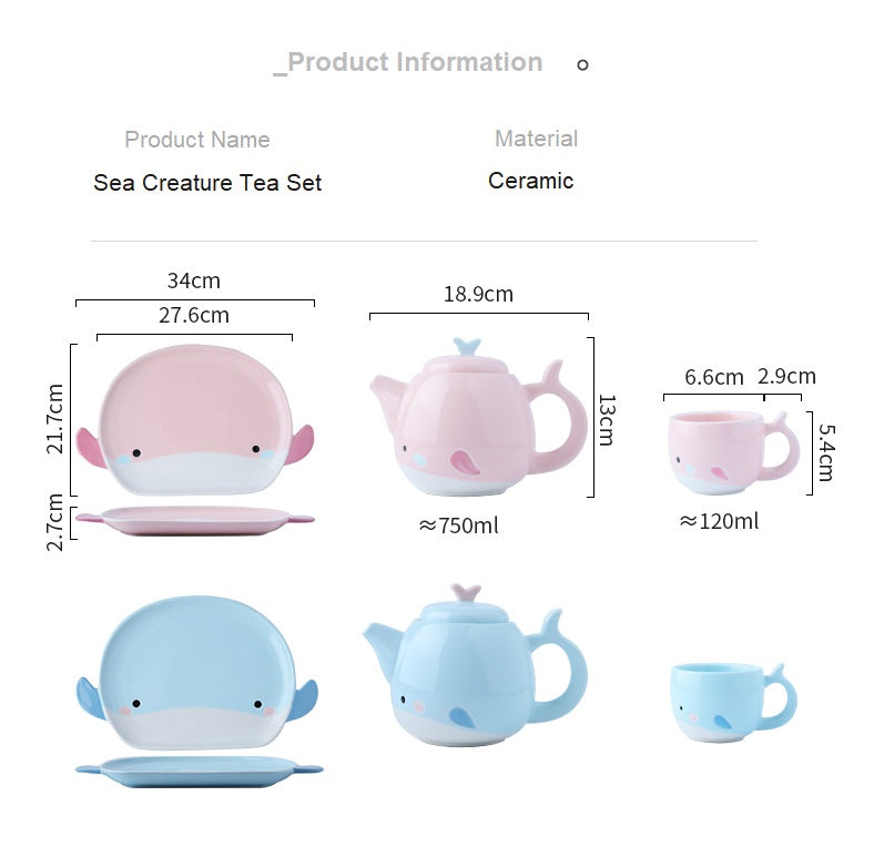 Cute Sea Creature Ceramic Tea Set dimensions sheet