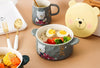Grey Cartoon Bear Ceramic Bowl with a ramen meal inside
