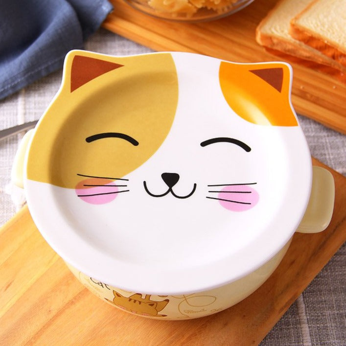 Cartoon Cat Ceramic Bowl with Lid