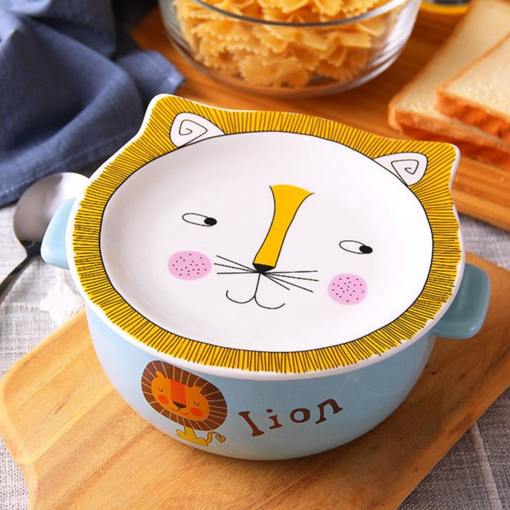 Cartoon Lion Ceramic Bowl with Lid