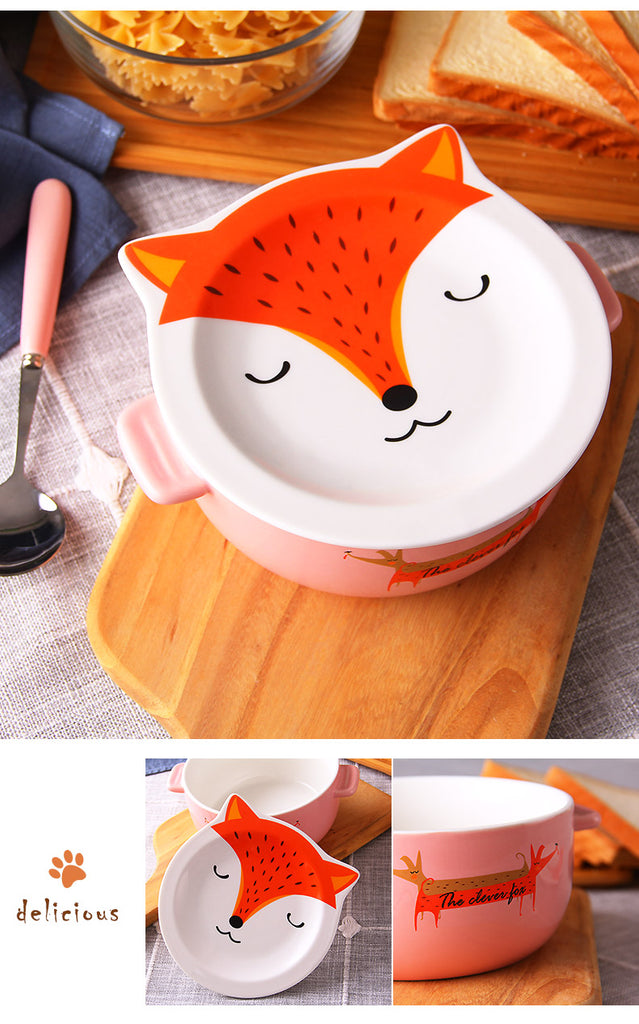 Cartoon Fox Ceramic Bowl with Lid